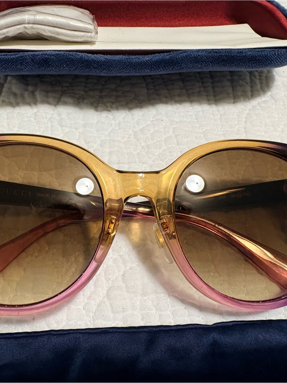 Gucci Pink and Gold Ombre Round Sunglasses